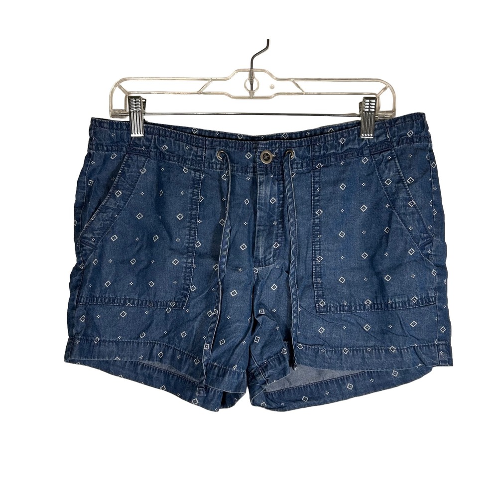 Gap Women Blue Diamond Print Lyocell Denim Drawstring Shorts Size 10 Medium Wash